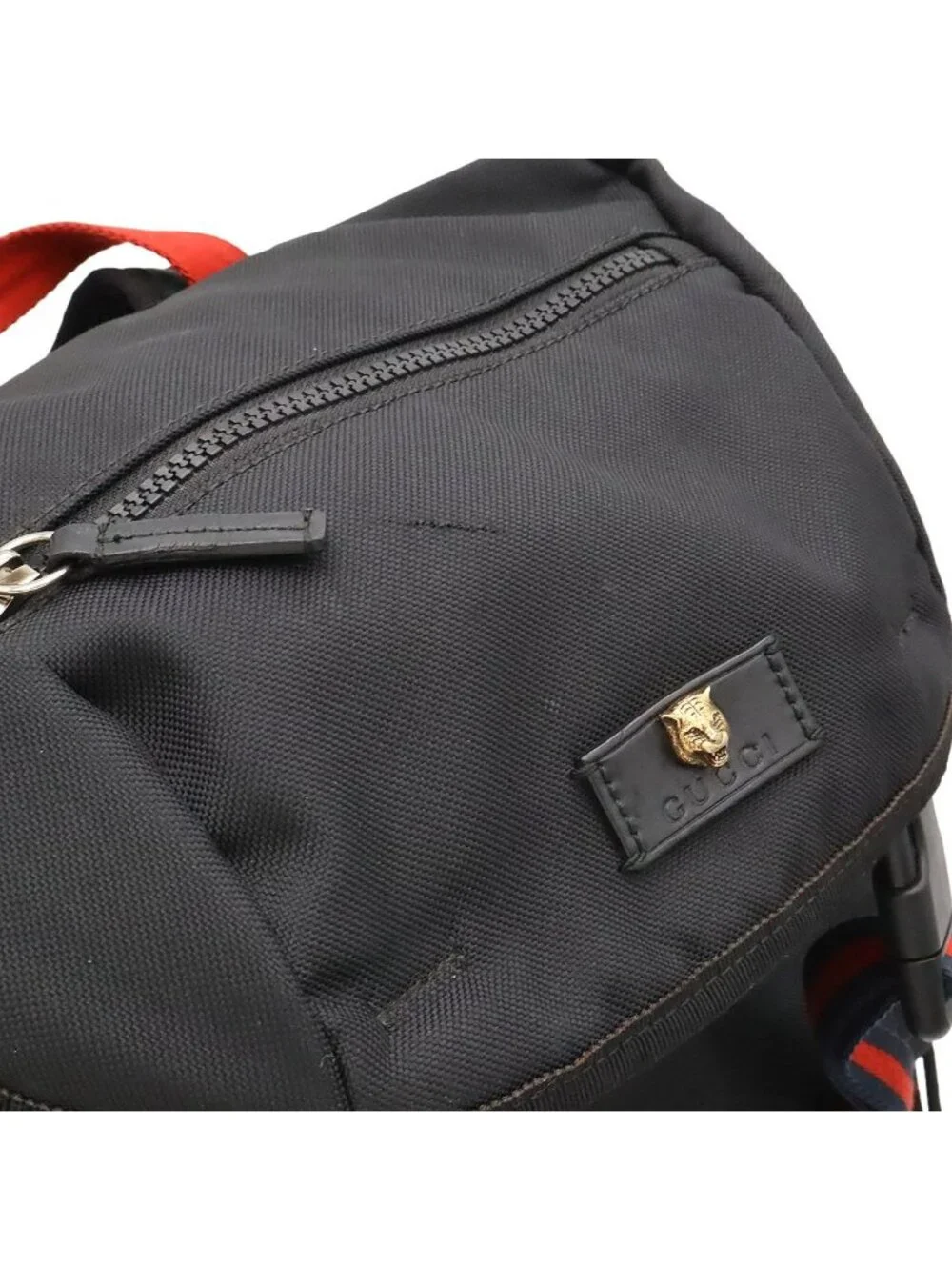 Gucci Techno Canvas Web Line Sherry Cat Head Backpack Leather Black